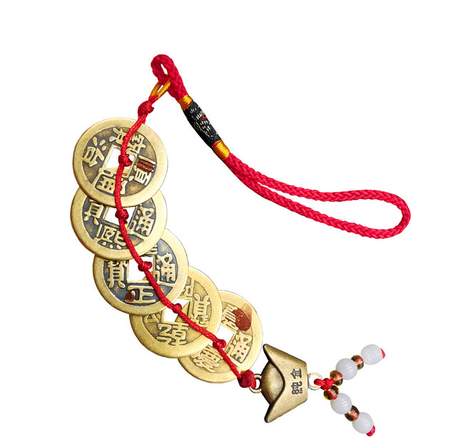 財神小舖 五帝錢吊飾, 銅色 + 紅色, 1個