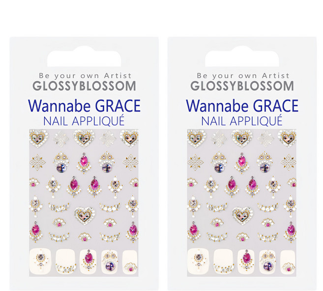 GLOSSYBLOSSOM Wannanbe Grace系列 美甲裝飾貼 窈窕淑女款 甜美寶石貼片, 2組