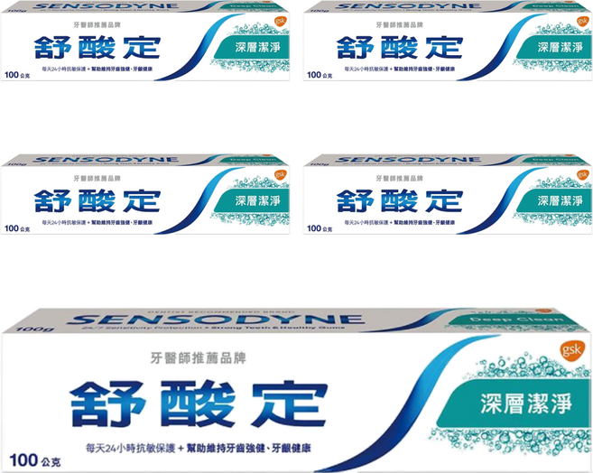 SENSODYNE 舒酸定 長效抗敏深層潔淨牙膏, 100g, 1條, 5條