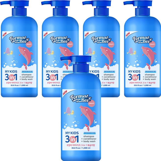 Formal Bee KiDS 3合1 嬰幼兒洗潤髮沐浴乳 水蜜桃香, 1L, 5瓶