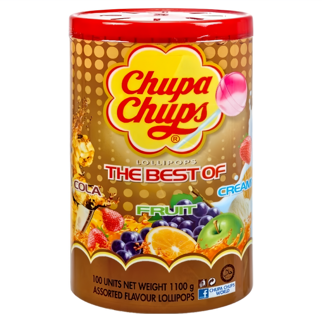 Chupa Chups 加倍佳 棒棒糖綜合口味 100支入, 1.1kg, 1桶