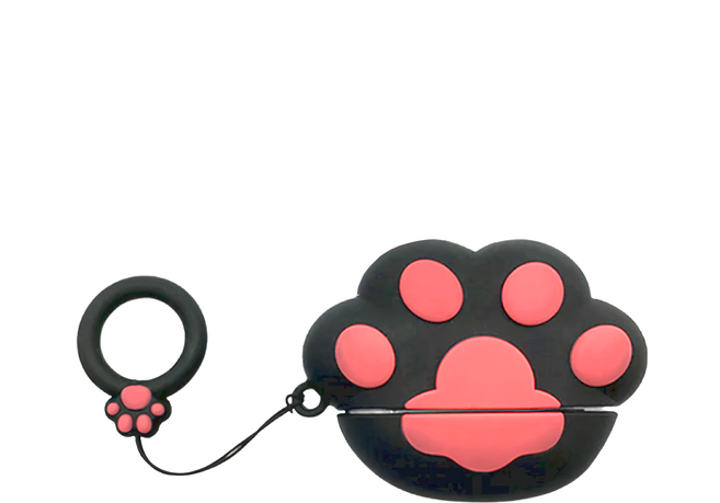 Timo 軟萌貓掌耳機保護套 附掛勾 AirPods 1/2代, 黑色, 1個