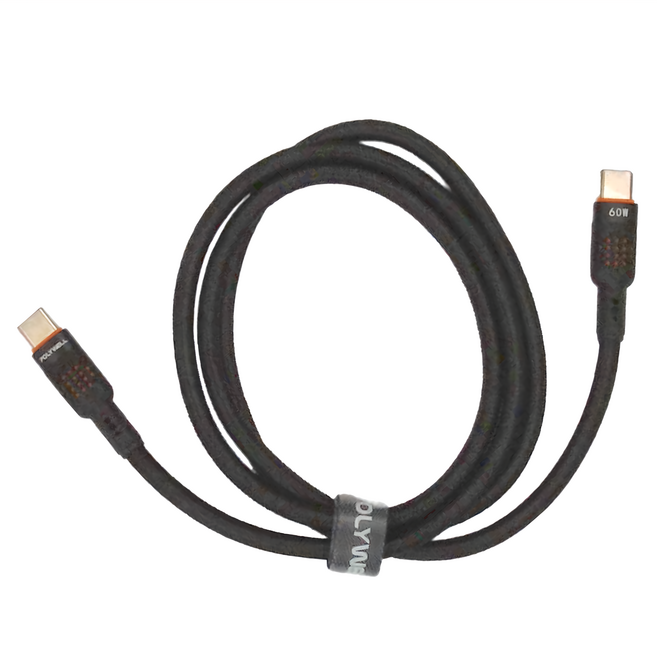 POLYWELL 寶利威爾 USB-CM-CM-Cable編織線雙色接頭 PW15-W45-A397 60W 槍色鋁殼白鐳logo, 1m, 黑色 + 橘色, 1條