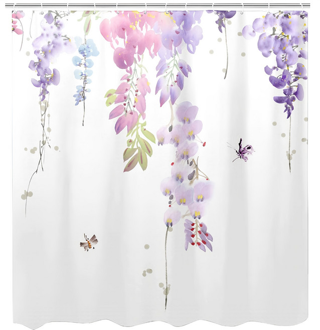 半島良品 不透光防霉防水浴簾 附掛勾, 藤蔓紫花, 1個
