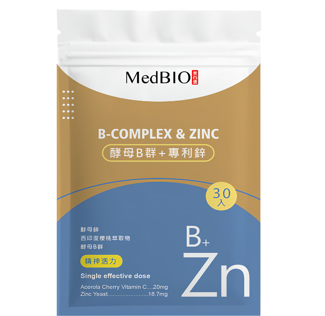 MedBIO 美百優 酵母B群 + 專利鋅, 500mg, 30顆, 1包