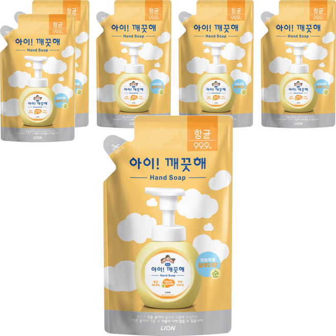 LION 獅王 趣淨 洗手慕斯補充包 爽身粉香, 200ml, 6包