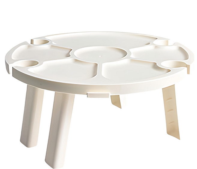 OUTSY 便攜兩用輕巧摺疊野餐小桌分隔盤紅酒杯架, 白色
