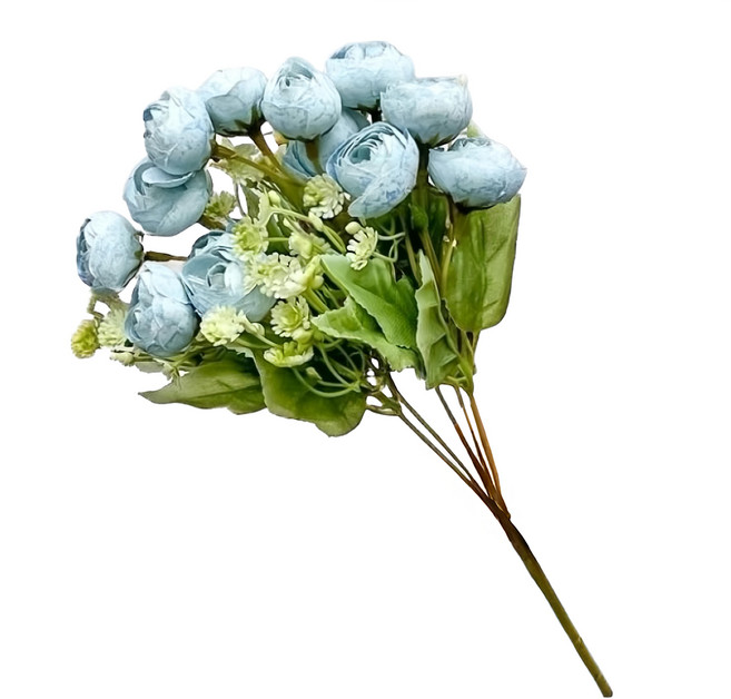 Floral M 花藝 法式花園仿真花花材 圓葉小玫瑰花束, 藍色, 1件