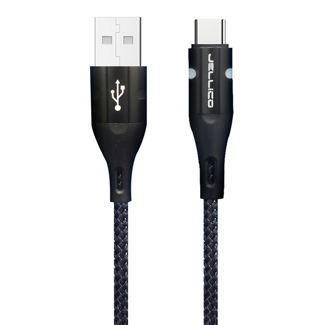 JELLiCO 杰力科 斑斕系列 Type-C充電傳輸線 尼龍編織 3.1A大電流 耐彎折, 1m, 黑色, 1條