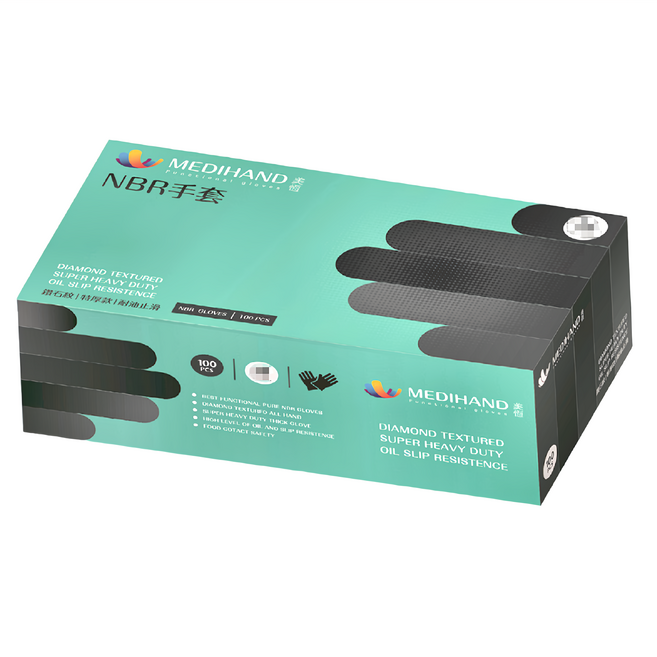 MEDIHAND 美恆 NBR鑽石紋拋棄式手套 特厚款 100個 L 黑色, 1盒