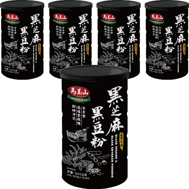 馬玉山 黑芝麻黑豆粉, 520g, 5罐