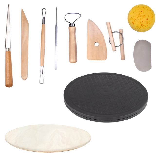 영남소재 도자기 찰흙 점토 도구 9종+손물레+원형나무판 세트, 1개
