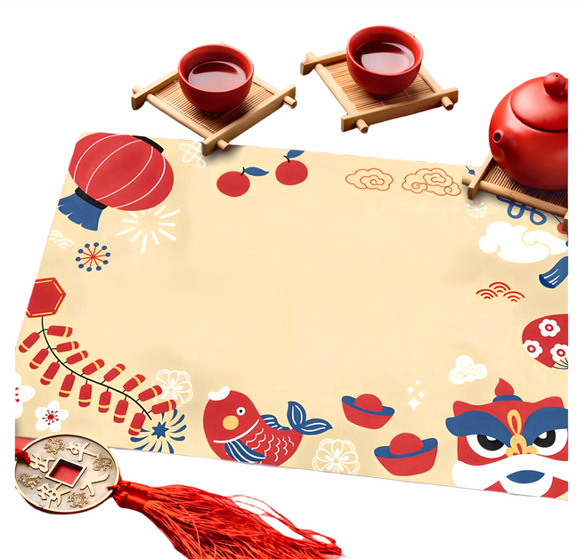 半島良品 防水防油隔熱皮革餐墊, 30 x 45 x 0.2cm, 燈籠舞獅, 1個