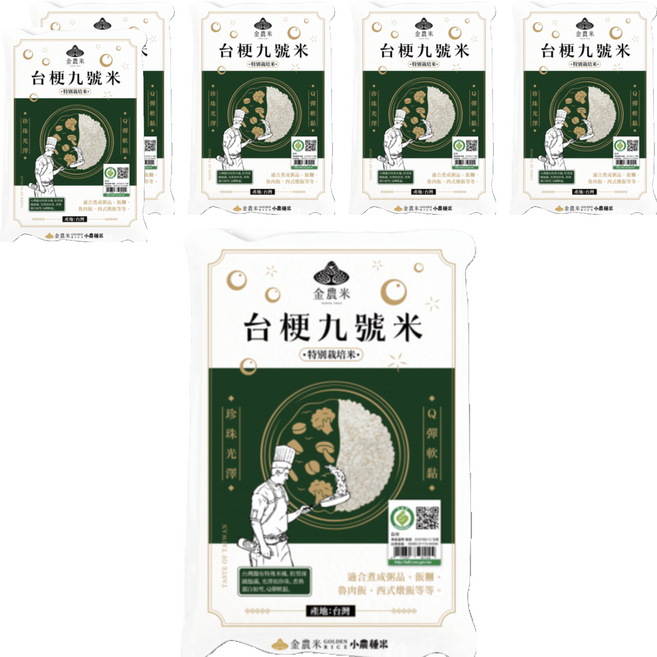 GOLDEN RICE 金農米 台梗九號米, 1.8kg, 6袋, CNS二等