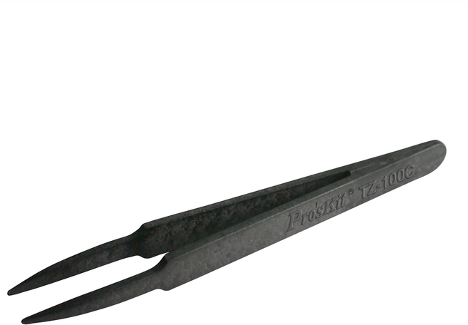 Pro'sKit 寶工 防靜電纖維圓尖鑷子, 1入, 黑色