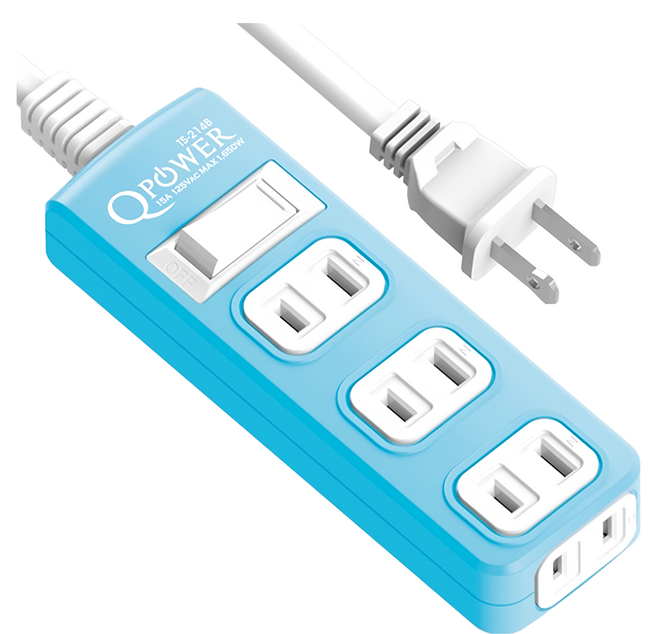 Tyson 太順電業 QPOWER 太超值 1切4座2P延長線插座 TS-214B, 2.73m, 藍色, 1條
