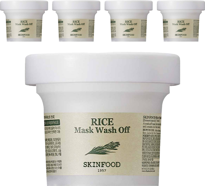 SKINFOOD 純米活膚精華洗淨面膜 120g 含大米提取物 去除老廢角質 適合敏感肌 油性肌 全膚質, 5罐, 1入