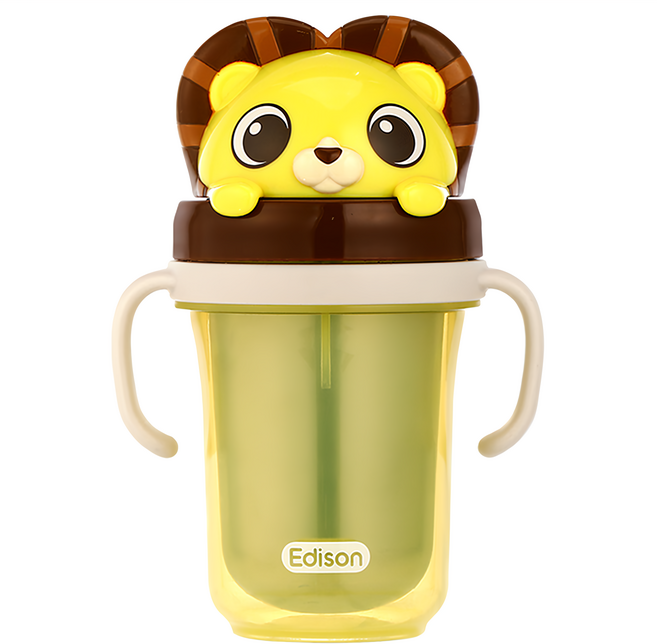Edison Friends系列 雙層不銹鋼防漏吸管水杯 2代, 300ml, 1個, 黃色獅子款