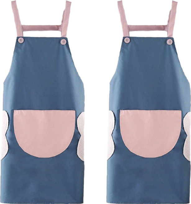防水工作圍裙 擦手款 2件, 撞色霧藍, 1組