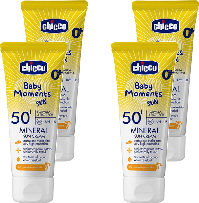chicco 寶貝嬰兒輕潤物理防曬乳霜 SP50+, 75ml, 4條