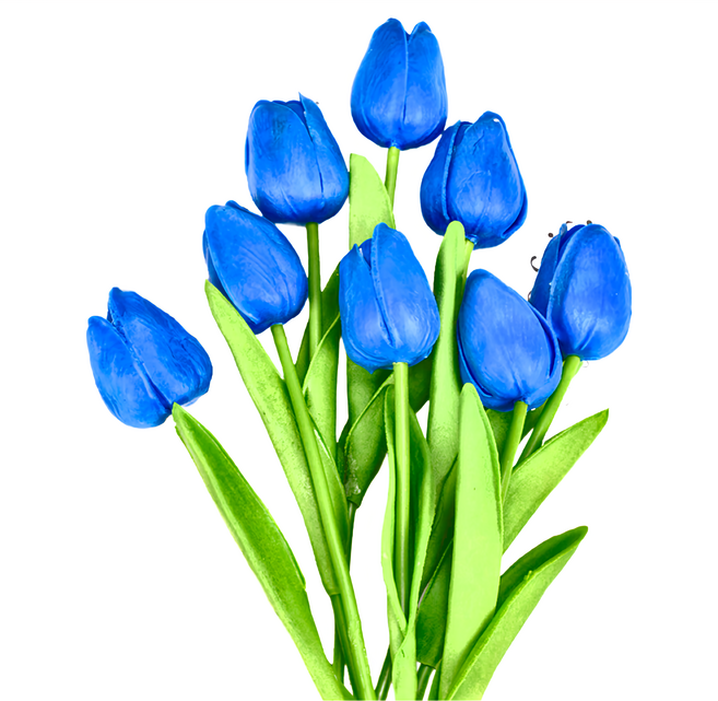 仿真鬱金香花 Set 10支 PU材質 總高 34cm, 寶藍色