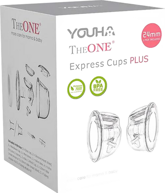 YOUHA 優合 優捷Express Cups Plus 雙邊免手持真空集乳杯2件組 24mm, 透明色, 1組