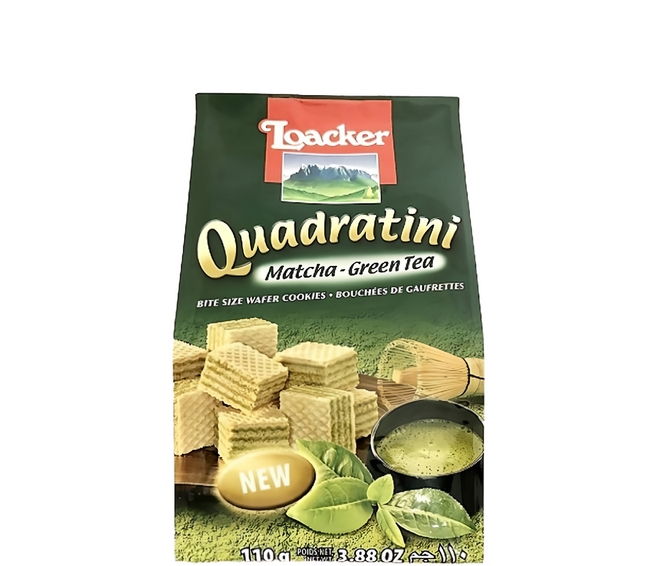 Loacker 萊佳哈斯 方角哈斯餅 抹茶味 74%抹茶乳霜夾心, 110g, 1包