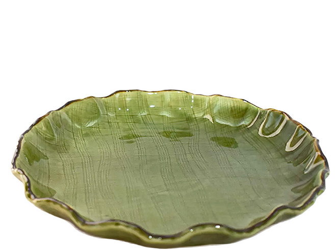 荷葉邊9吋平皿 - 日本製 陶瓷盤, 綠釉, 1個