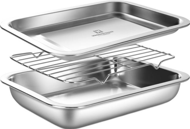 WAGENSTEIGER 不鏽鋼托盤組, S(托盤 x 2入+瀝油架 x 1入), Silver, 1組
