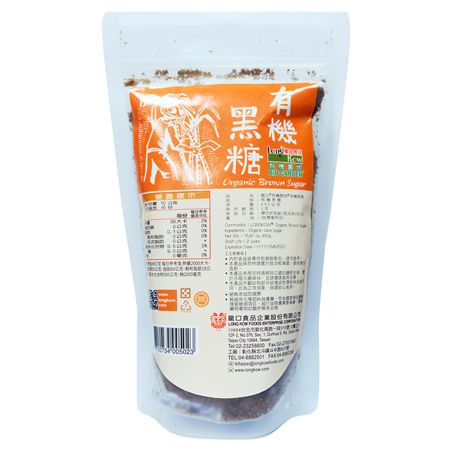 龍口 有機黑糖, 450g, 1包