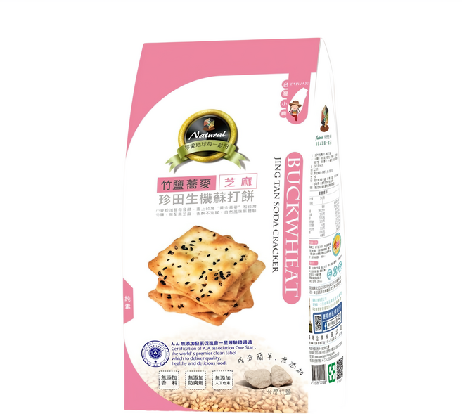 珍田生機 竹鹽蕎麥生機蘇打餅 蕎麥芝麻, 162g, 1袋