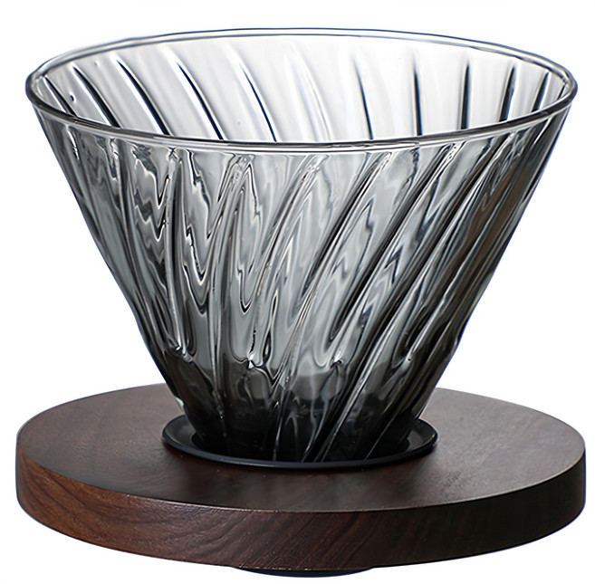 斜紋咖啡濾杯 玻璃實木, 1個, 2-4人份