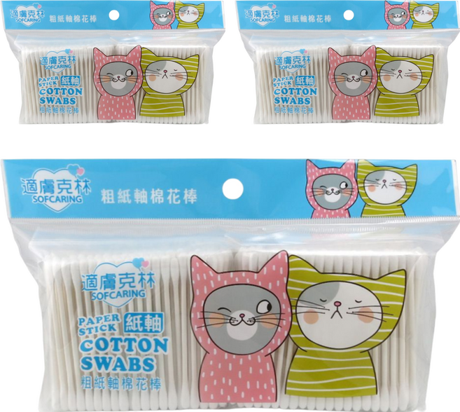 適膚克林 粗 高韌性 紙軸棉棒 400支, 3袋