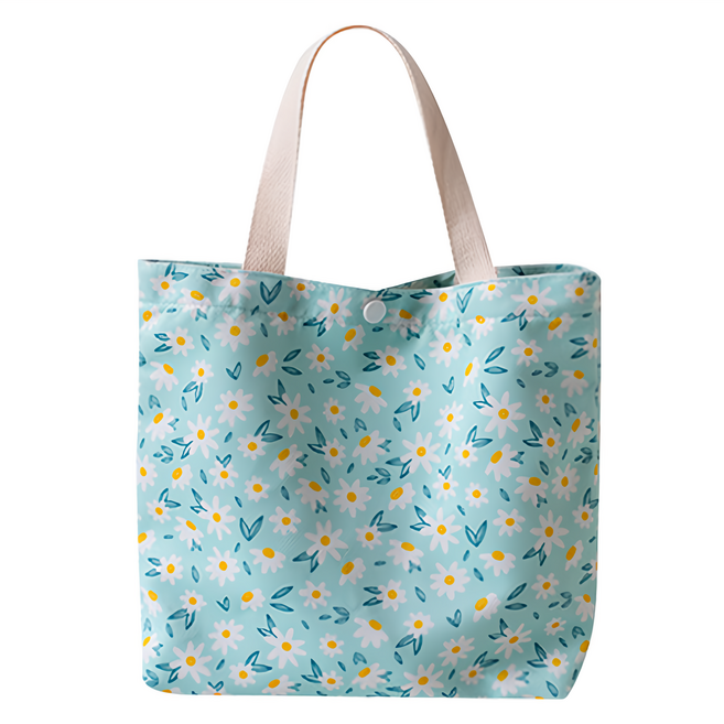 E City 自然風清新碎花提袋 尼龍絨布, 湖藍