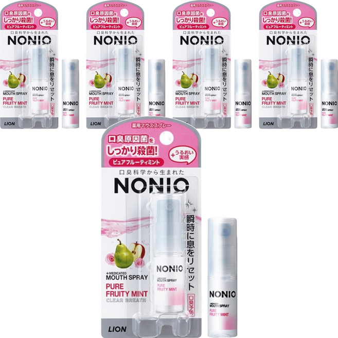 LION 獅王 NONIO 終結口氣淨涼噴劑 清梨薄荷 5ml 口腔噴霧, 5罐