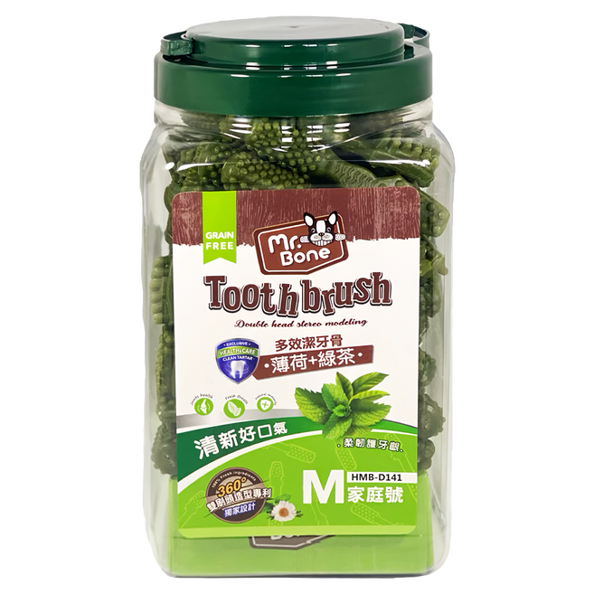 Mr.Bone 多效潔牙骨 M 9cm 狗適用, 薄荷 + 綠茶, 1.2kg, 1桶