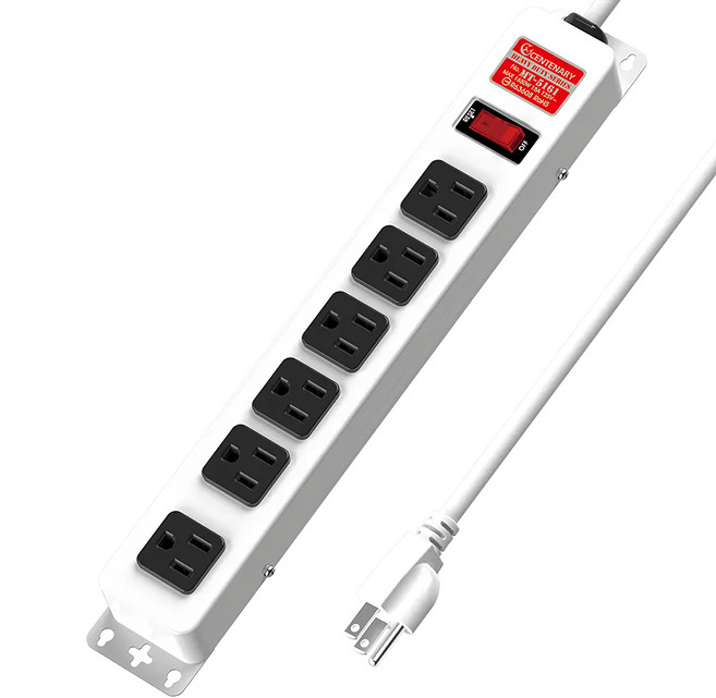 CENTENARY 成電牌 1切6座15A鐵殼延長線, 6尺, 白色, 1條