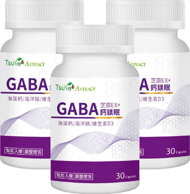 Tsuie 日濢 芝麻EX+GABA鈣鎂眠膠囊 含海藻鈣/海洋鎂/維生素D3, 30顆, 3罐