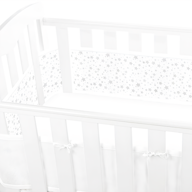 BreathableBaby 透氣嬰兒床圍 全包型 適用於四面百葉板和實心後背嬰兒床, 滿天星灰
