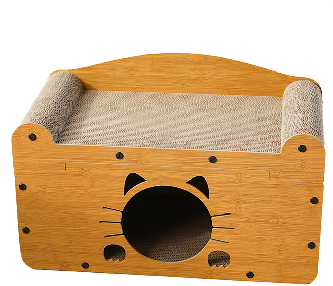 T.N.A. 悠遊 二合一沙發貓抓窩 環保紙漿 多功能貓抓睡床 分體式貓窩 寬敞舒適 透氣涼爽, 木色, 1個