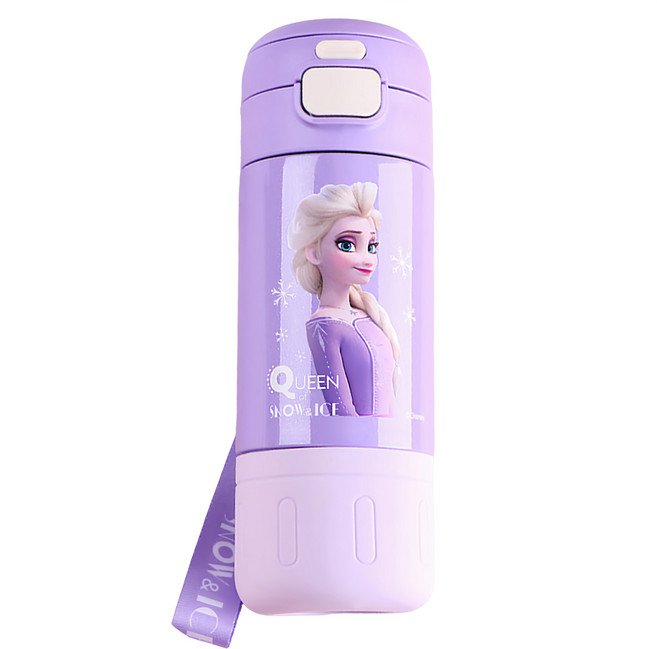 優貝選 迪士尼明星 升級316不鏽鋼直飲/吸管一蓋兩用 保冷/保溫運動水壺, 1個, 500ml, 紫色愛莎