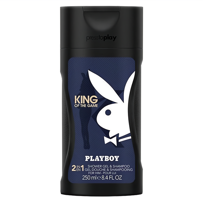 PLAYBOY 國王皇后 King Of The Game 經典男性保濕香水2合1洗髮沐浴膠 - 清新木質香調 全能洗淨, 250ml, 1瓶
