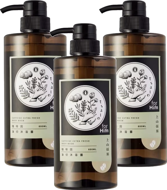 tsaio 上山採藥 咖啡因極淨沐浴露, 600ml, 3瓶