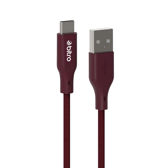bitro USB-A-USB-C 柔韌編織傳輸快充線, 1.2m, 黛煙紅, 1條