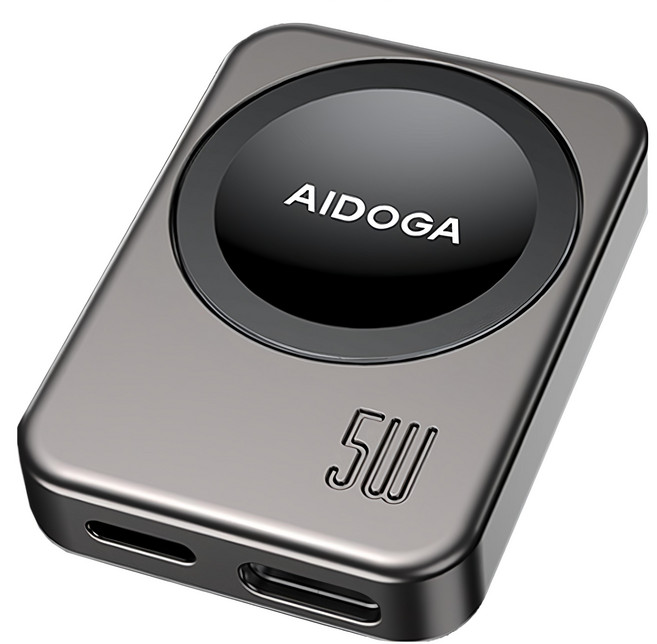 AIDOGA 艾迪伽 星航U 攜帶型磁吸無線充電器 真5W Type-C/Lightning母 1m, 槍黑, 1個