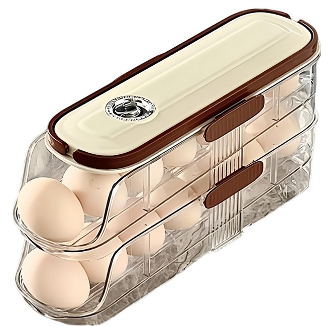 couselect 食品級 自動滾落 單排雙層雞蛋架, 奶油黃, 1個