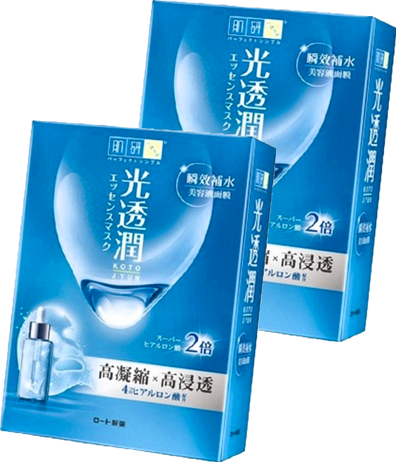 HADALABO 肌研 光透潤瞬效補水面膜 Set 超導植物纖維 立體剪裁 高效玻尿酸 水解礦物玻尿酸, 6片, 2盒