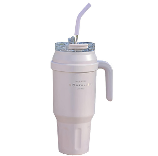 Sitarayuri 大容量保溫杯 霧灰紫 不鏽鋼吸管杯, 1.1L, 1個