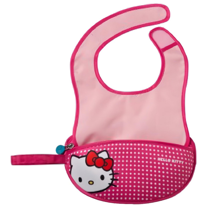 b.box 旅行圍兜袋 附矽膠軟湯匙, HELLO KITTY 粉紅款, 1個, 1組