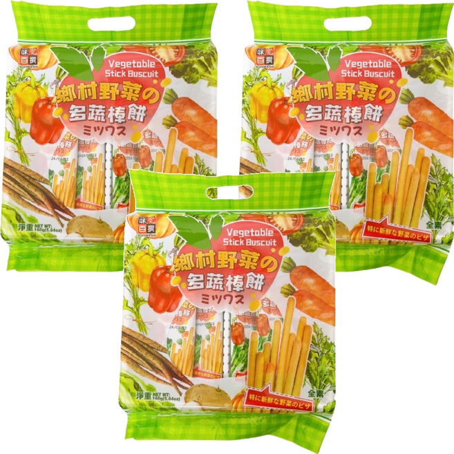 AJI OKASHI 味覺百撰 鄉村野菜之多蔬棒餅, 160g, 3袋
